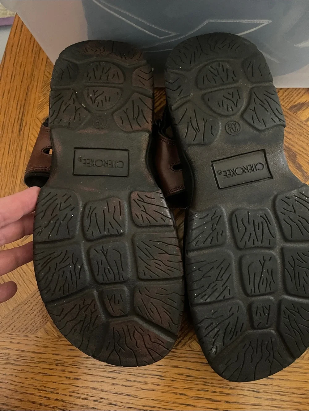 Cherokee Brown and Black Kids Adjustable Leather Sandals